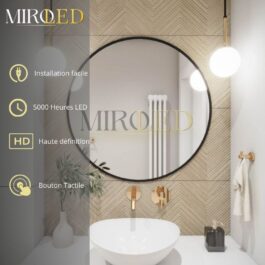 Miroir rond noir mat encadré « NOIRÉE »