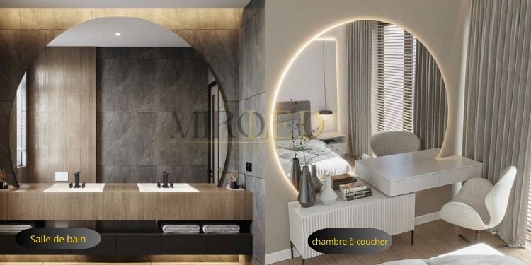 Grand miroir rond lumineux