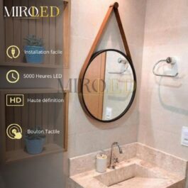 Miroir pour mur en cuir marron « ÉLÉGIE »