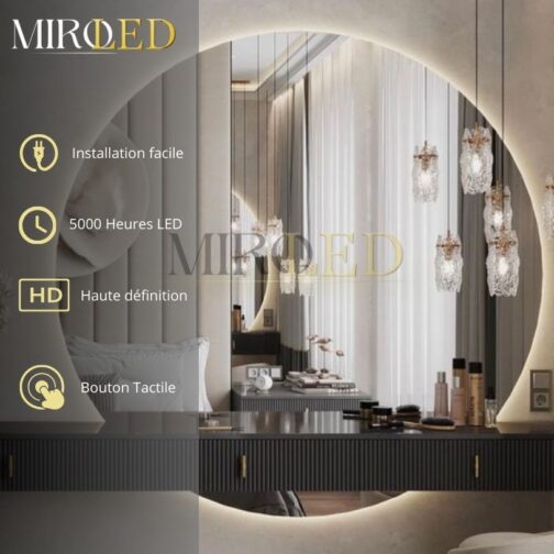 Grand miroir rond lumineux